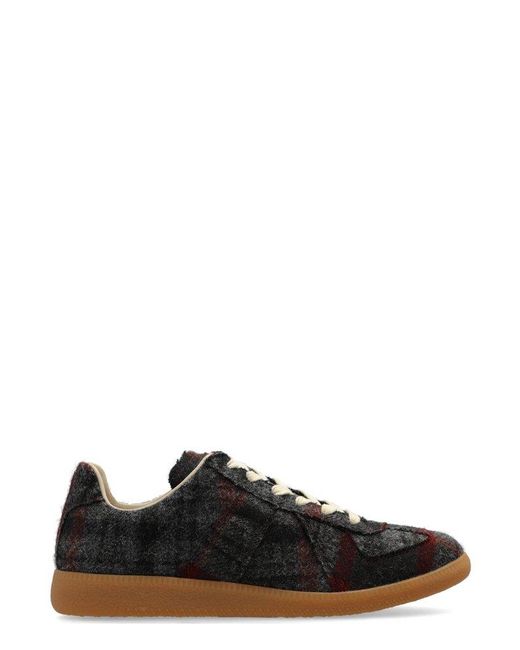 Maison Margiela Black Replica Check-Pattern Low-Top Sneakers