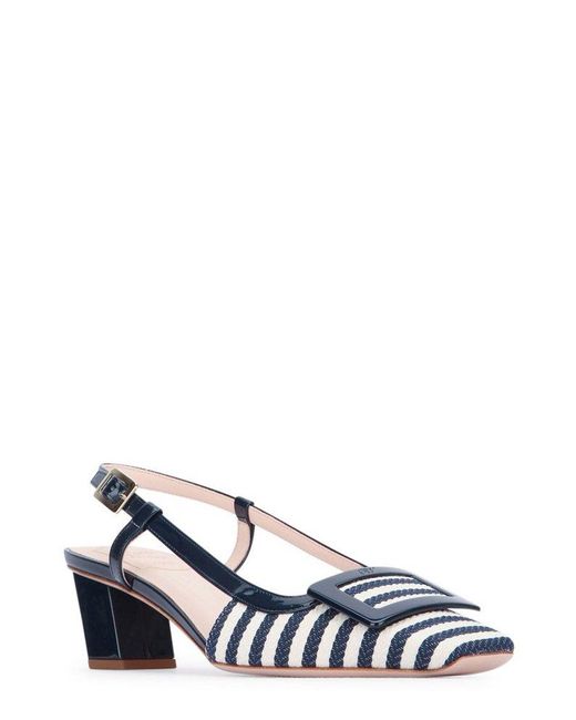 Roger Vivier White Striped Slingback Pumps
