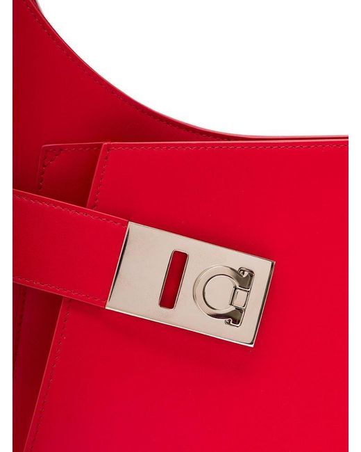 Ferragamo Red Hobo Shoulder Bag With Asymmetric Pocket And Gancini Buckle
