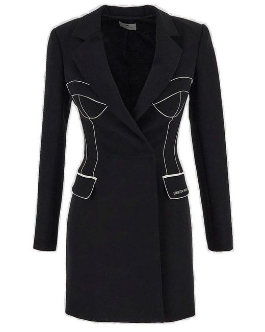 Elisabetta Franchi Black Logo Embroidered Mini Coat Dress