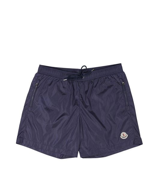Moncler Blue Logo Patch Drawstring Swim Trunks for men