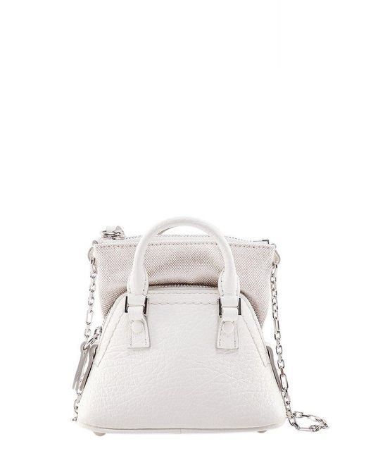 Maison Margiela White Leather Closure With Zip Shoulder Bags