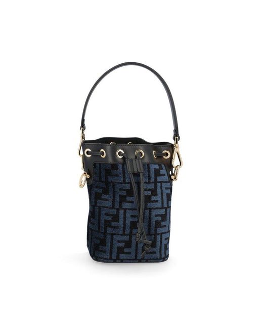 Fendi Small Mon Tresor Monogram Bucket Bag in Blue | Lyst