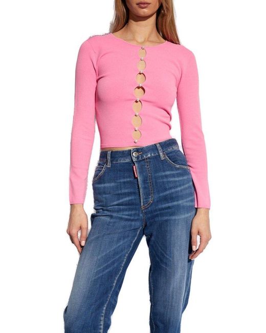 DSquared² Pink Cut-out Detailed Long-sleeved Cardigan