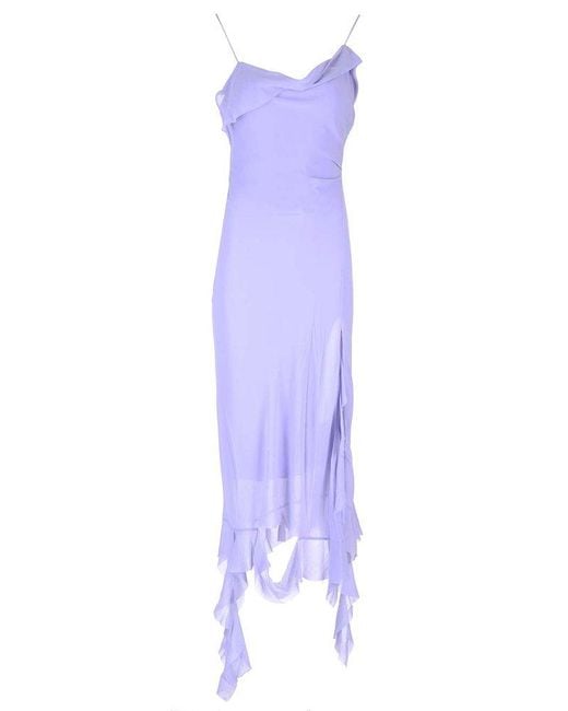 Acne Purple Ruffle Detailed Sleeveless Midi Dress