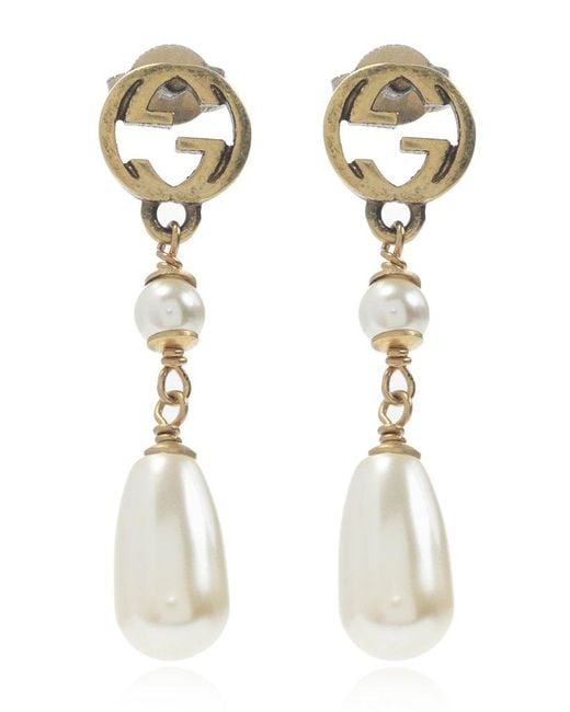 Gucci Metallic Charm Pearl Drop Earrings