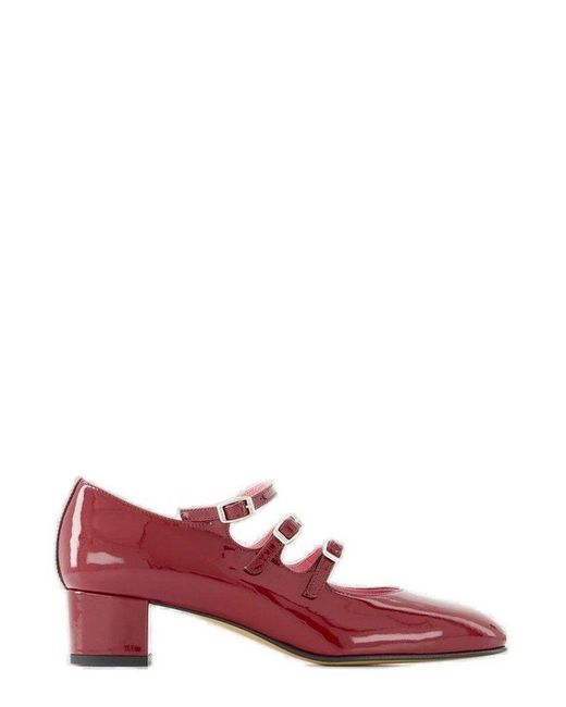 CAREL PARIS Red Kina Triple Strap Mary Janes Pumps