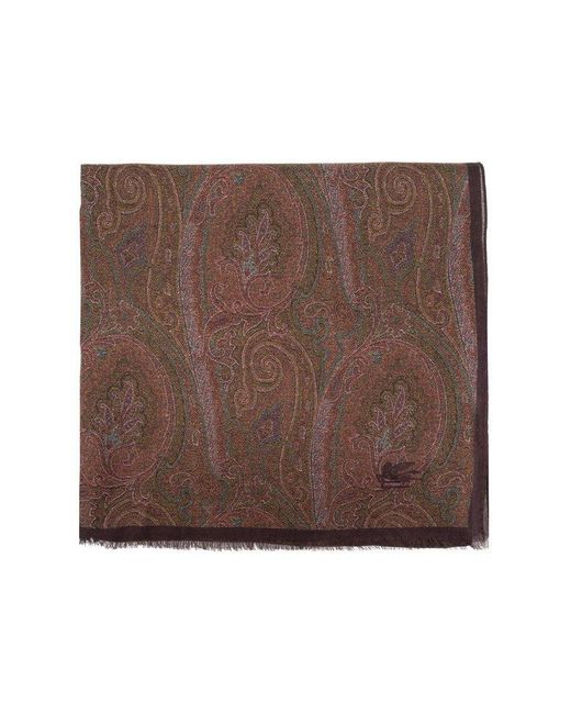 Etro Brown Graphic Printed Frayed-edge Scarf for men