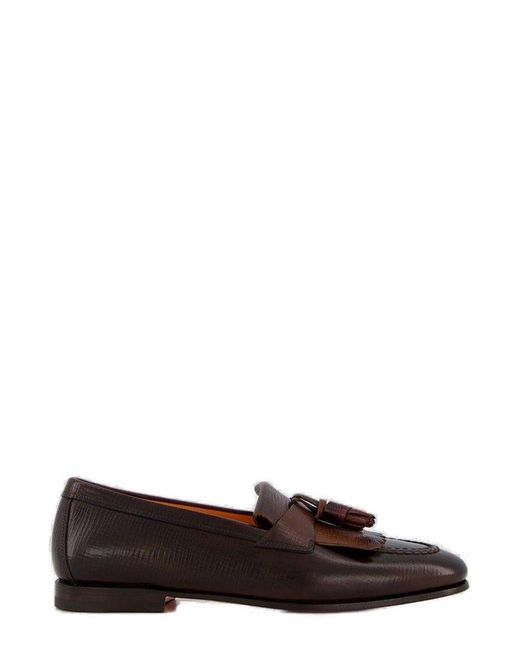 Santoni Brown Tassel Detail Slip-On Loafers for men