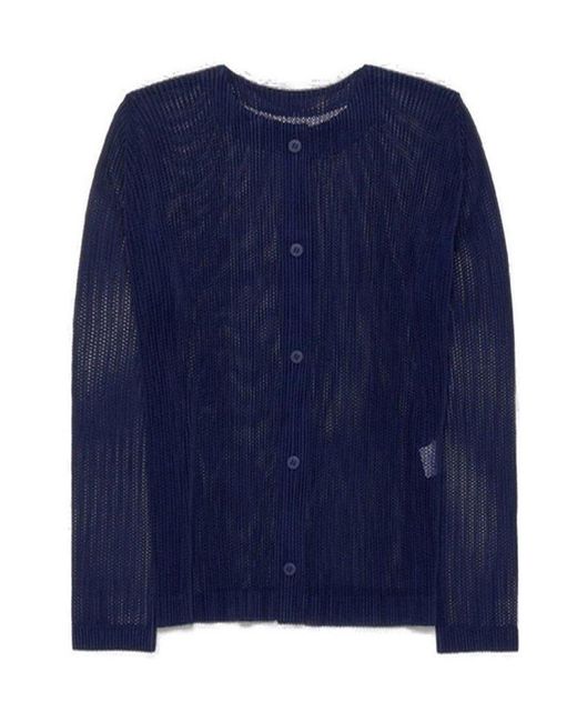 Pleats Please Issey Miyake Blue Tatami July Cardigan