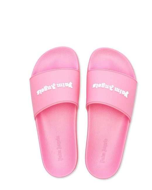 Palm Angels Pink Logo Embossed Slides for men