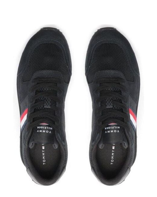 Tommy Hilfiger Black Signature Tape Runner Lace-Up Sneakers for men