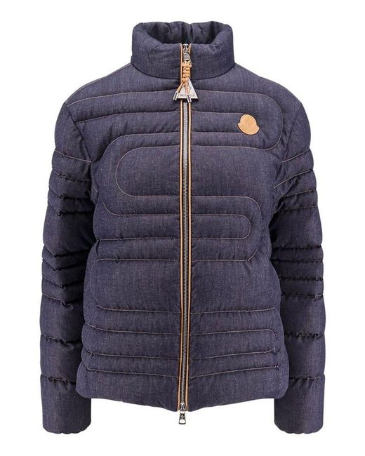 Moncler Blue Logo Patch Zip-Up Quilted Jacket