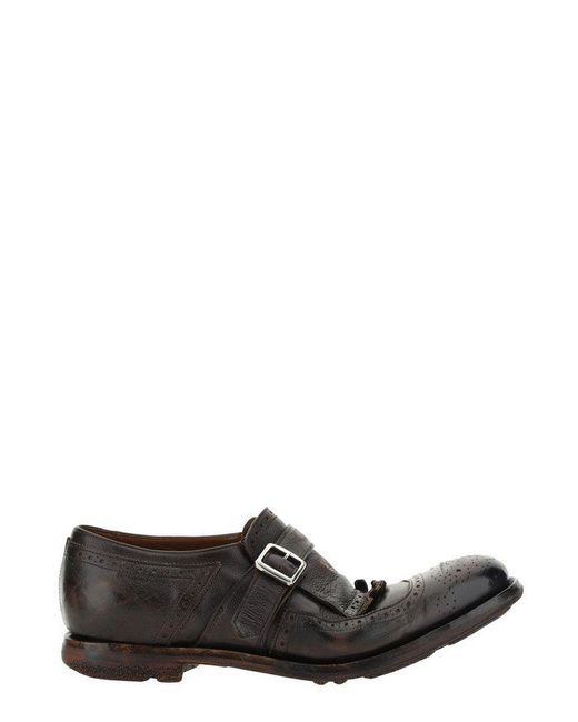Church's Brown Buckle Detailed Round Toe Loafers for men