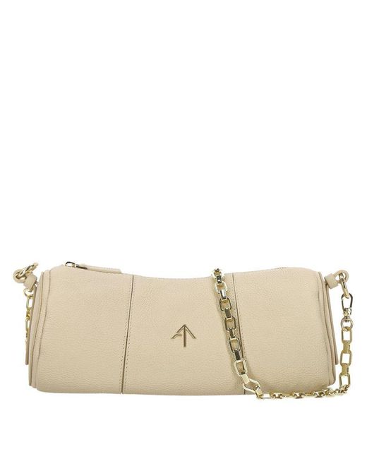MANU Atelier Natural Logo Plaque Cylinder Shoulder Bag