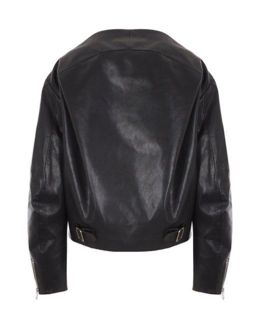 Prada Black Collarless Zipped Leather Jacket