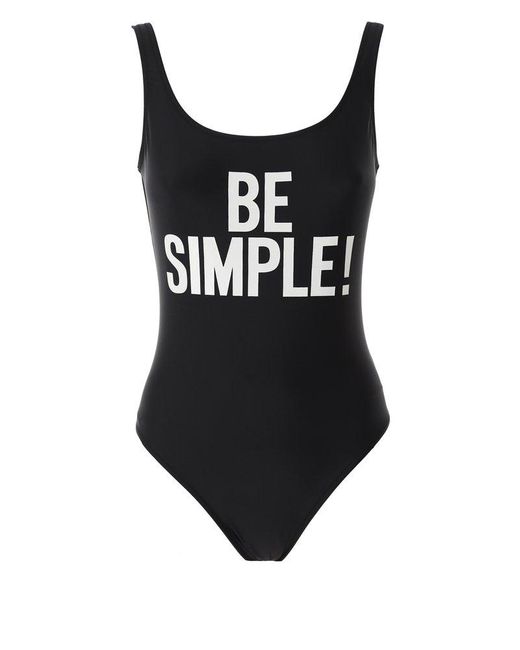 Moschino Black Slogan Printed One-piece Swimsuit
