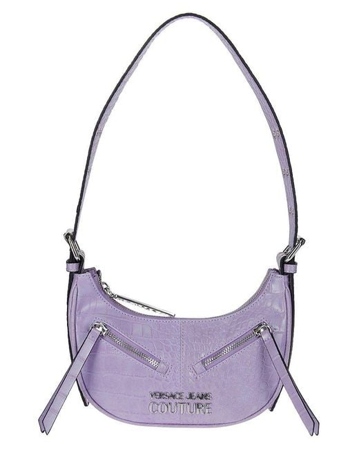 Versace Jeans Purple Embossed Zipped Shoulder Bag