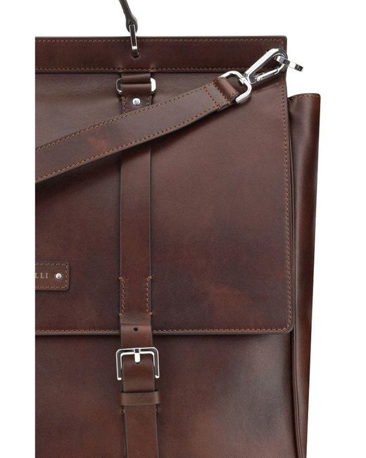 Brunello Cucinelli Brown Logo Patch Foldover-Top Travel Bag for men
