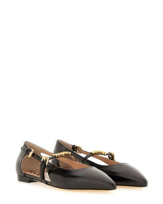 Moschino Black Logo Lettering Pointed-Toe Flat Shoes