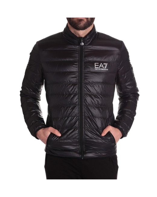 EA7 Black Logo Printed Zipped Puffer Jacket for men