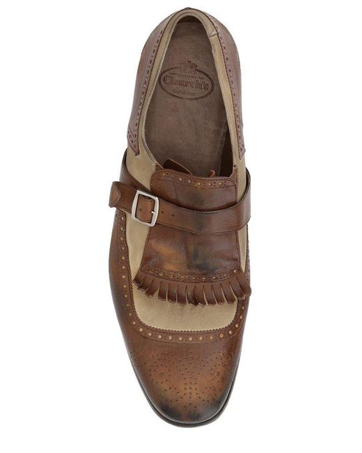 Church's Brown Glace Monk Strap Loafers for men