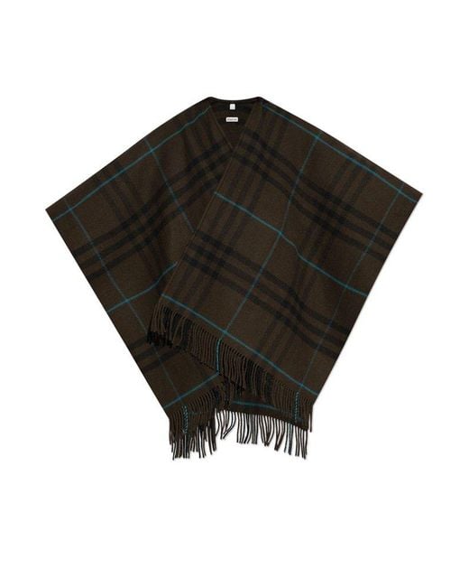 Burberry Black Checked Fringed Open-Front Cape