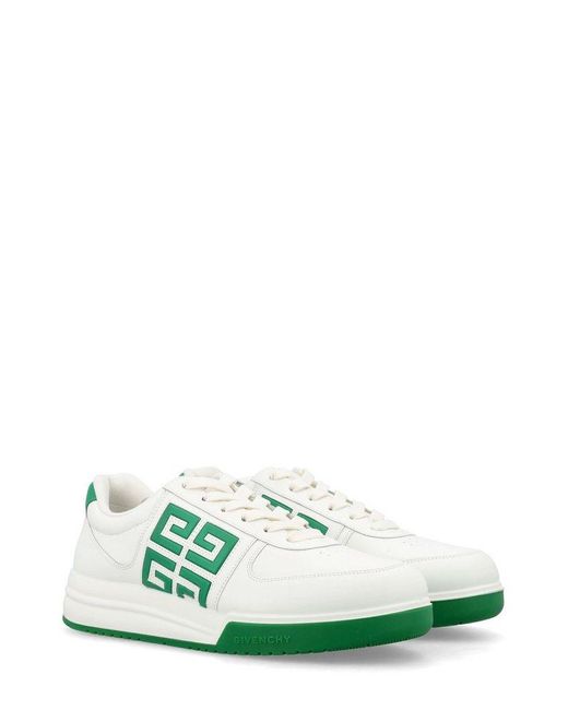 Givenchy G4 White And Green Sneakers With Contrasting Heel Tab And 4g Logo In Leather for men