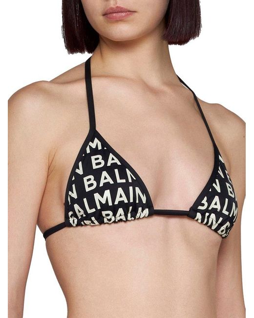 Balmain White Logo-tape Triangle Bikini