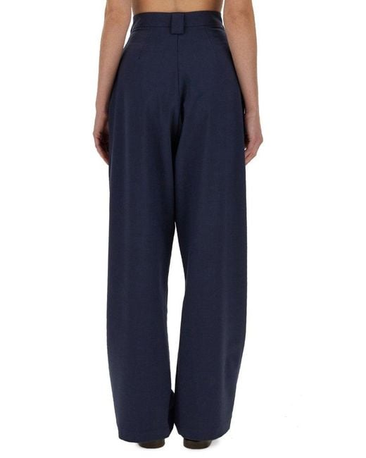 Alysi Blue Pleated Wide-Leg Trousers