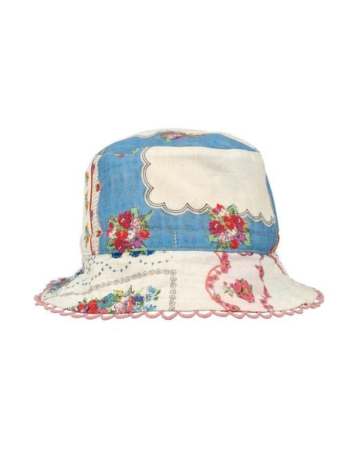 Zimmermann Floral Print Laced Bucket Hat in White | Lyst Canada
