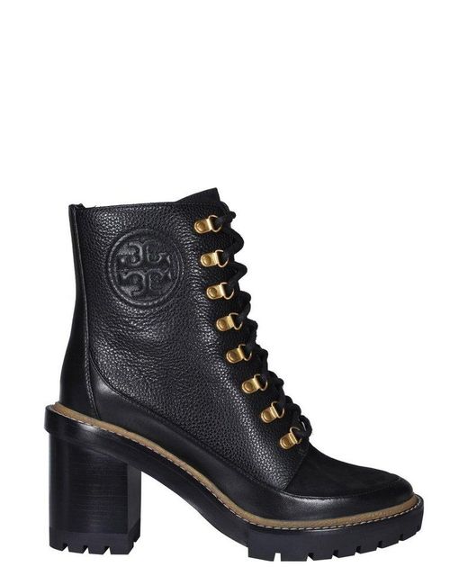 Tory Burch Miller Lug Lace-up Boots in Black | Lyst