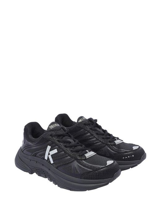 KENZO Black Tech Runner Round Toe Lace-up Sneakers for men