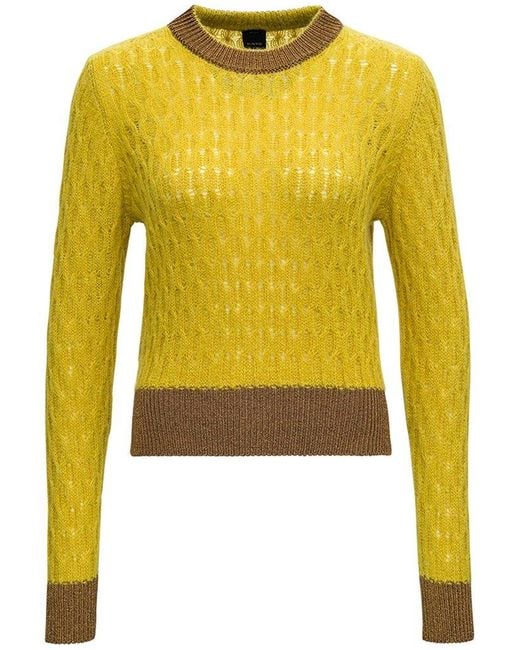 Pinko Yellow Crewneck Two Tone Knitted Jumper