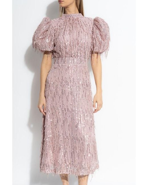 ROTATE BIRGER CHRISTENSEN Pink Dress With Fringes And Shimmering Sequins,