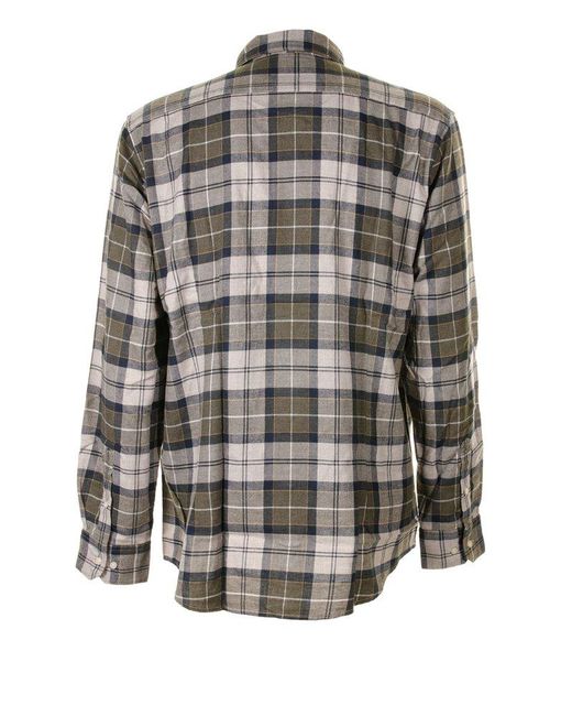 Barbour Gray Tartan Check-printed Long-sleeved Buttoned Shirt for men