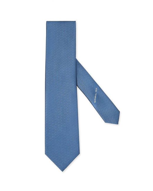 Zegna Blue Logo Embroidered Pointed Tip Tie for men
