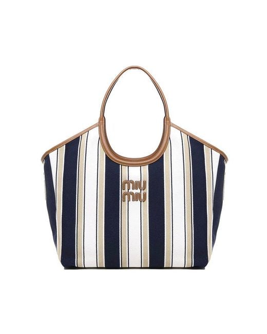 Miu Miu Blue Striped Tote Bag