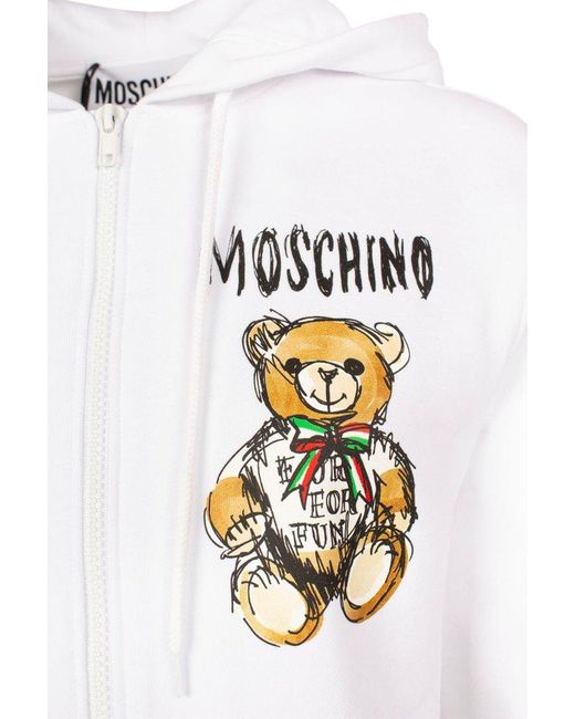 Moschino White Logo Printed Cropped Hoodie