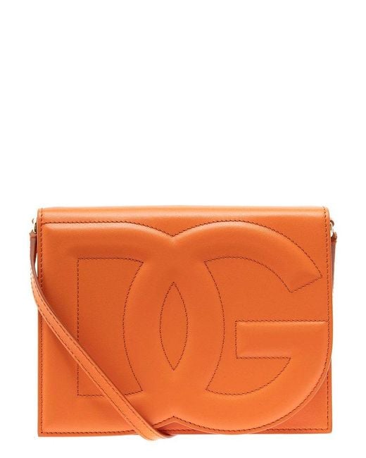 Dolce & Gabbana Orange Logo Embossed Foldover Top Crossbody Bag