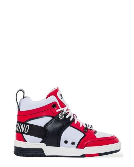 Moschino Red Logo Detailed High Top Sneakers for men