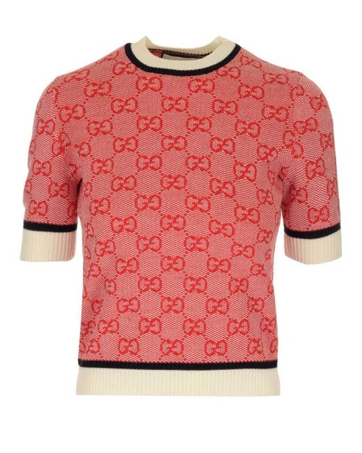 Gucci Red GG Knitted Wool And Cotton Top