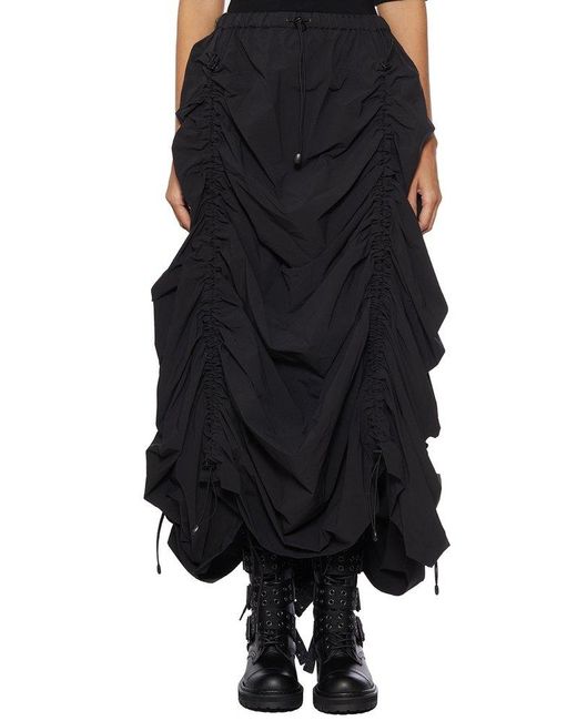 Junya Watanabe Black Voluminous Ruched Asymmetric Skirt