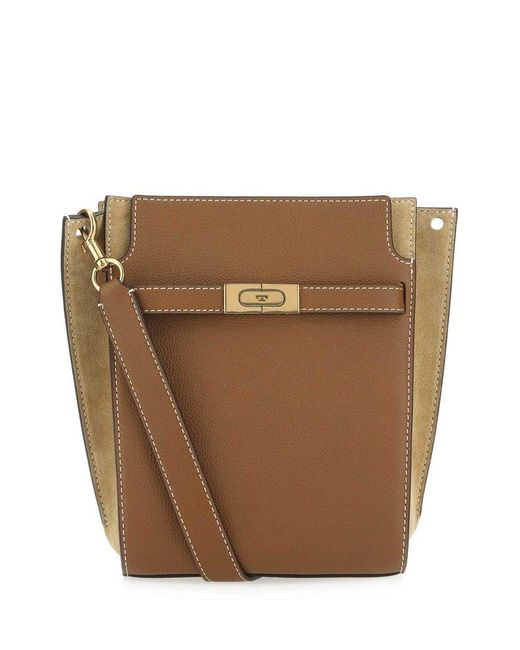 Tory Burch Leather Lee Radziwill Contrast Stitch Bucketbag in Brown