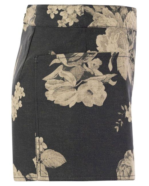 Max Mara Black Acro1234 Printed Cotton Mini Shorts