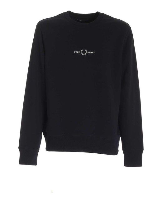 Fred Perry Black Logo-embroidered Crewneck Sweatshirt for men
