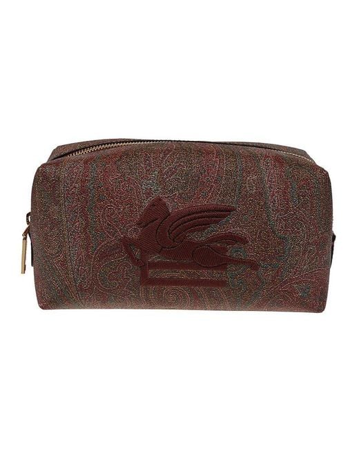 Etro Brown Logo-embroidered Paisley Zipped Wash Bag for men
