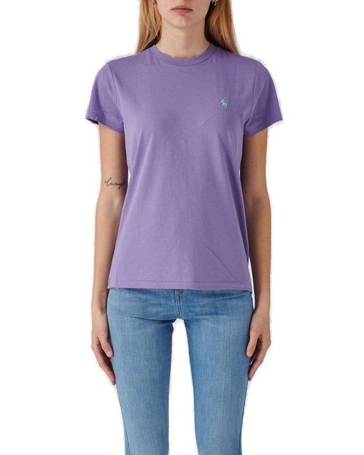 Polo Ralph Lauren Purple Logo-embroidered Crewneck T-shirt