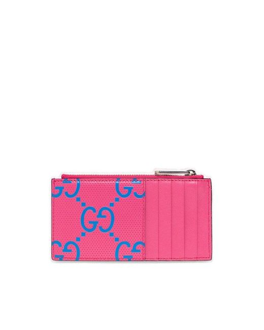 Gucci Pink GG Embossed Zip Card Case for men