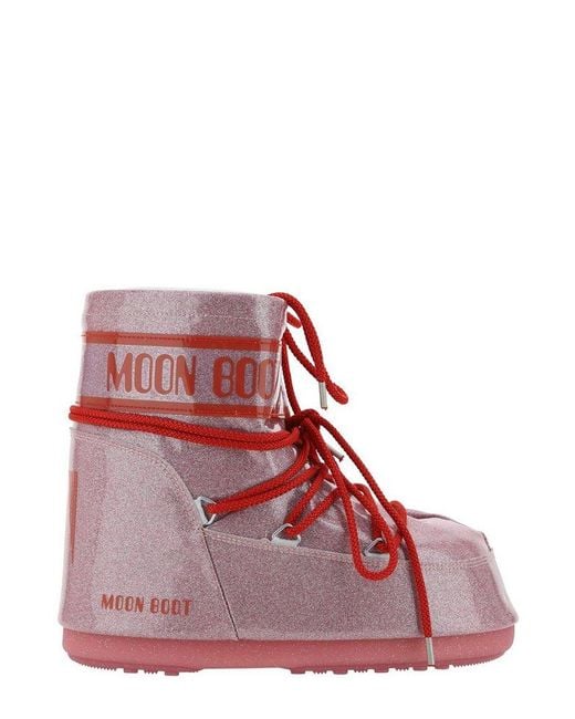 Moon Boot Red Icon Low Glitter Lace-up Boots